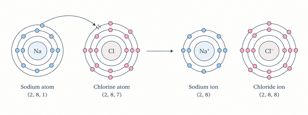 Ionic bond between a sodium atom and chlorine atom