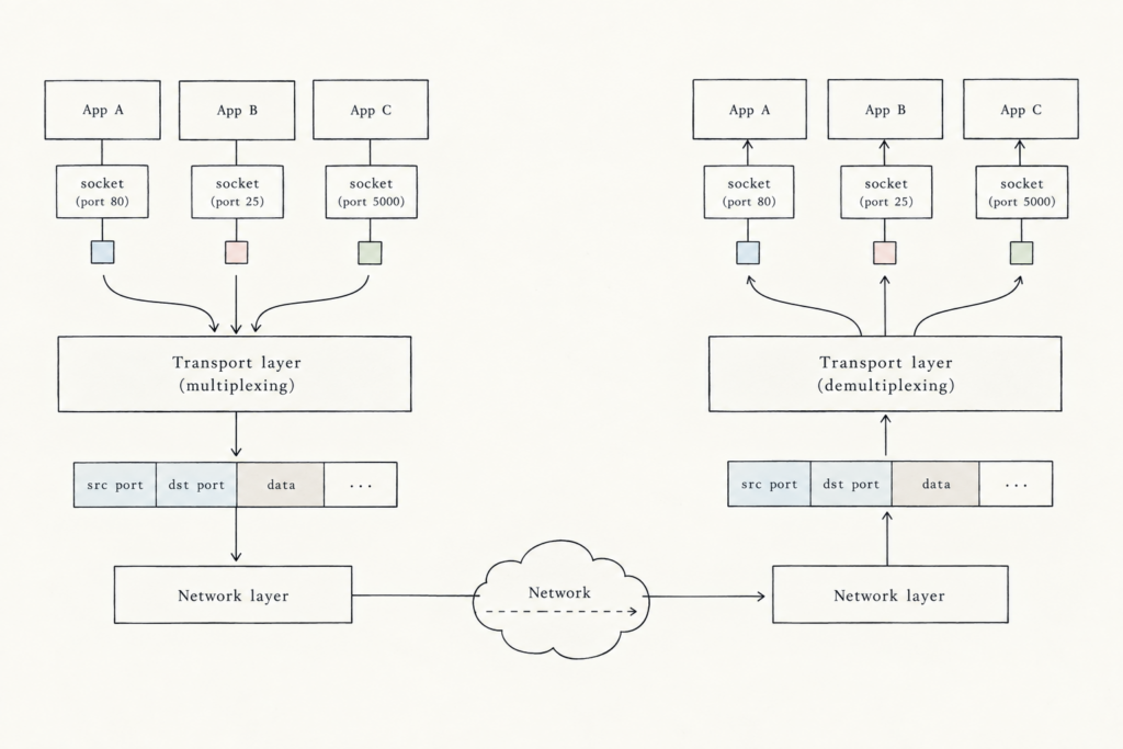 The role of sockets in multiplexing and demultiplexing