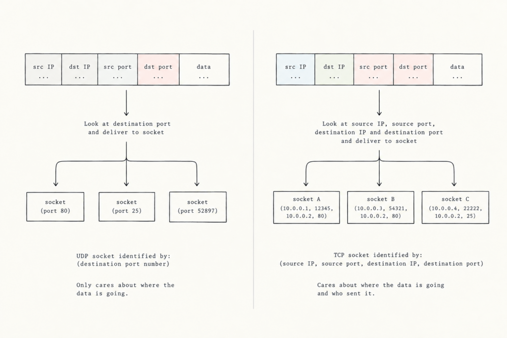 Multiplexing and Demultiplexing with TCP vs UDP